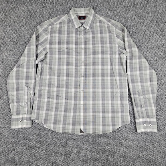 UNTUCKit Men's Medium Plaid Long Sleeve Cotton Shirt Gray White Green Casual‎ - Picture 2 of 7